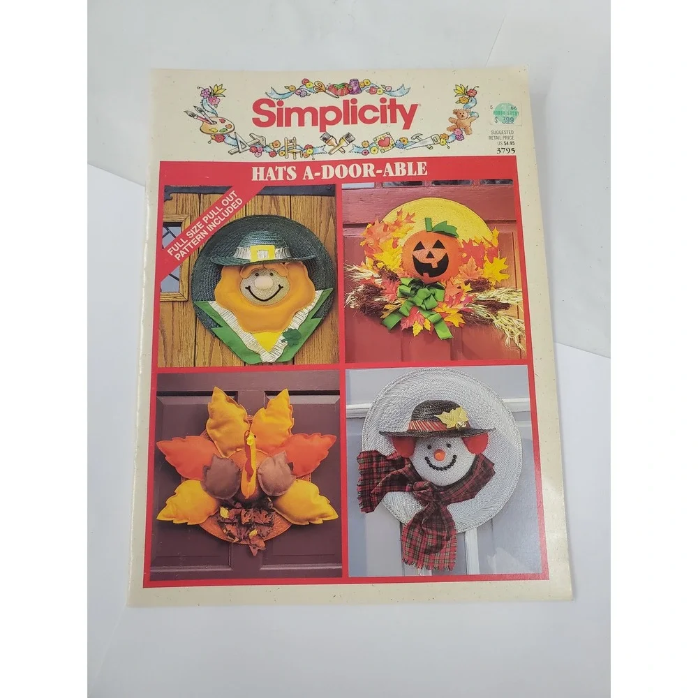 Simplicity 3795 Hats A-Door-Able Sewing Pattern Holiday Door Decor Vintage 1990s